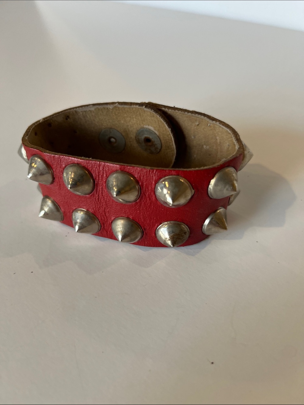Red Studded Leather Cuff Bracelet
